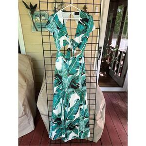 Hot Miami Styles Palm Print Cutout‎ Romper Dress Womens M Green Resortwear